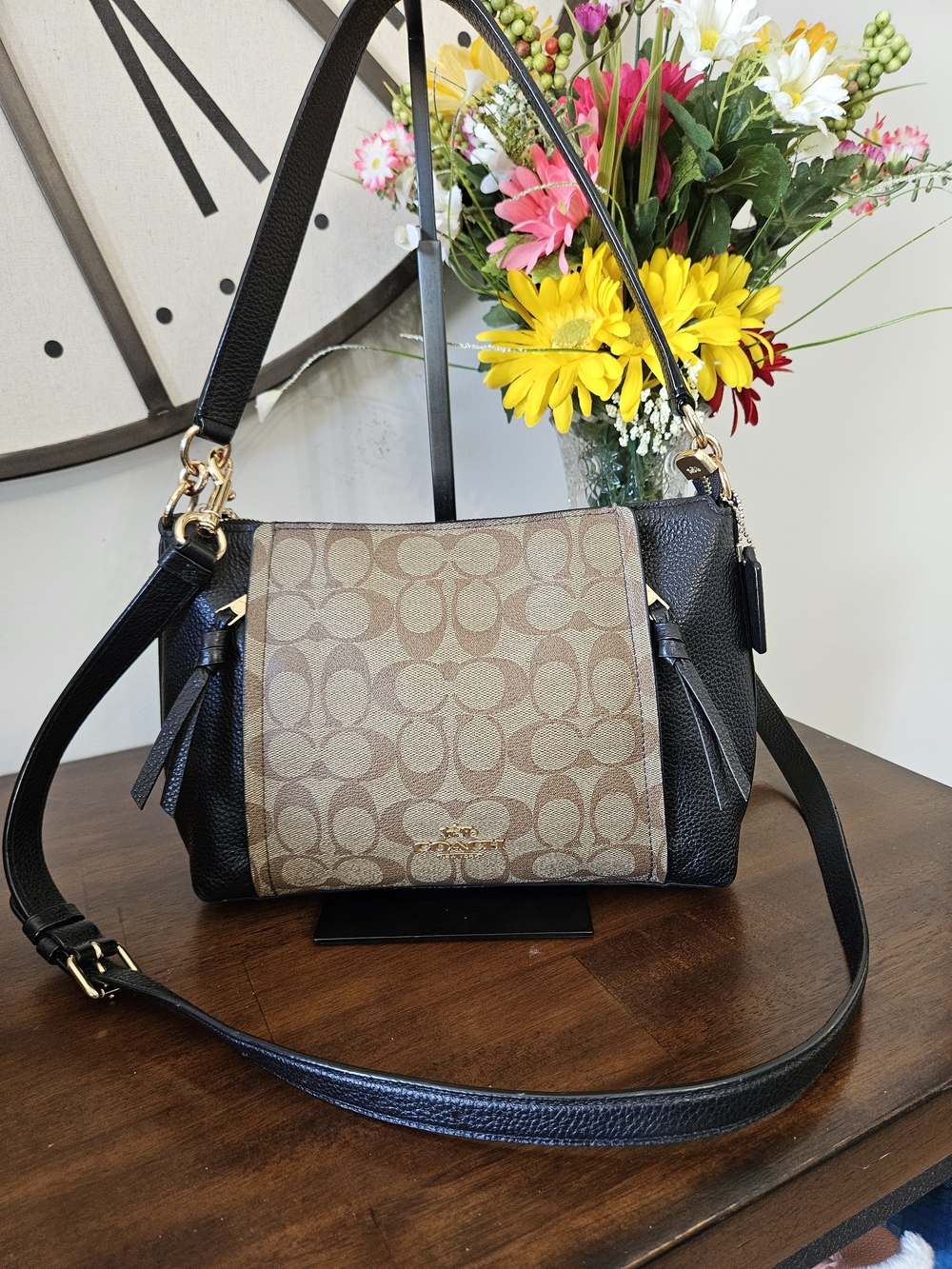 Coach Signature Canvas and Leather Shoulder Bag - Brown/Black